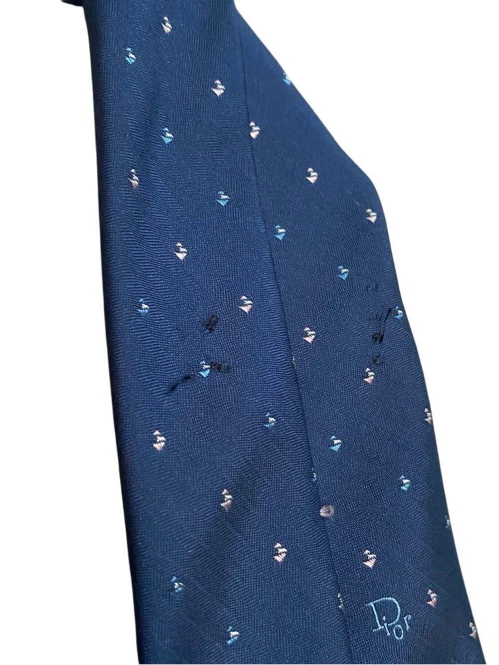 Vintage Christian Dior Navy Sailboat Nautical Classic Logo Neck Tie 3